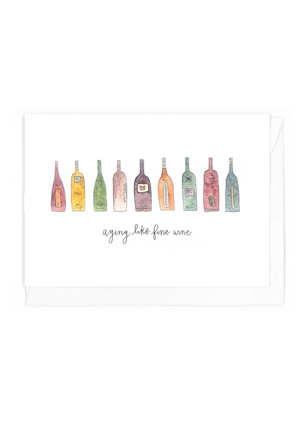 Illustration of wine bottles with the text 'aging like fine wine' on a white background