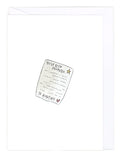 Greeting Card with an Illustration of a note saying 'You've been promoted to auntie!' on a white background
