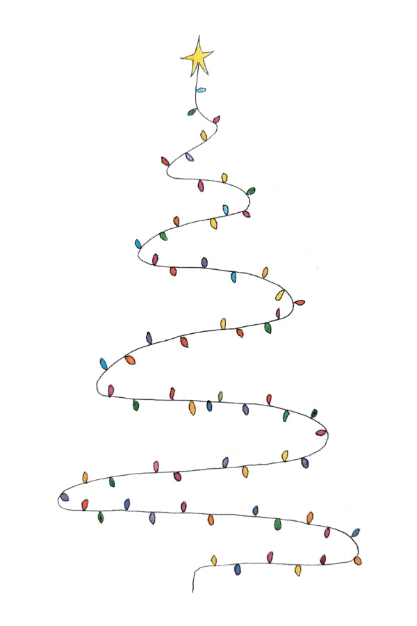 Illustration of a Christmas tree made of colorful lights on a white background