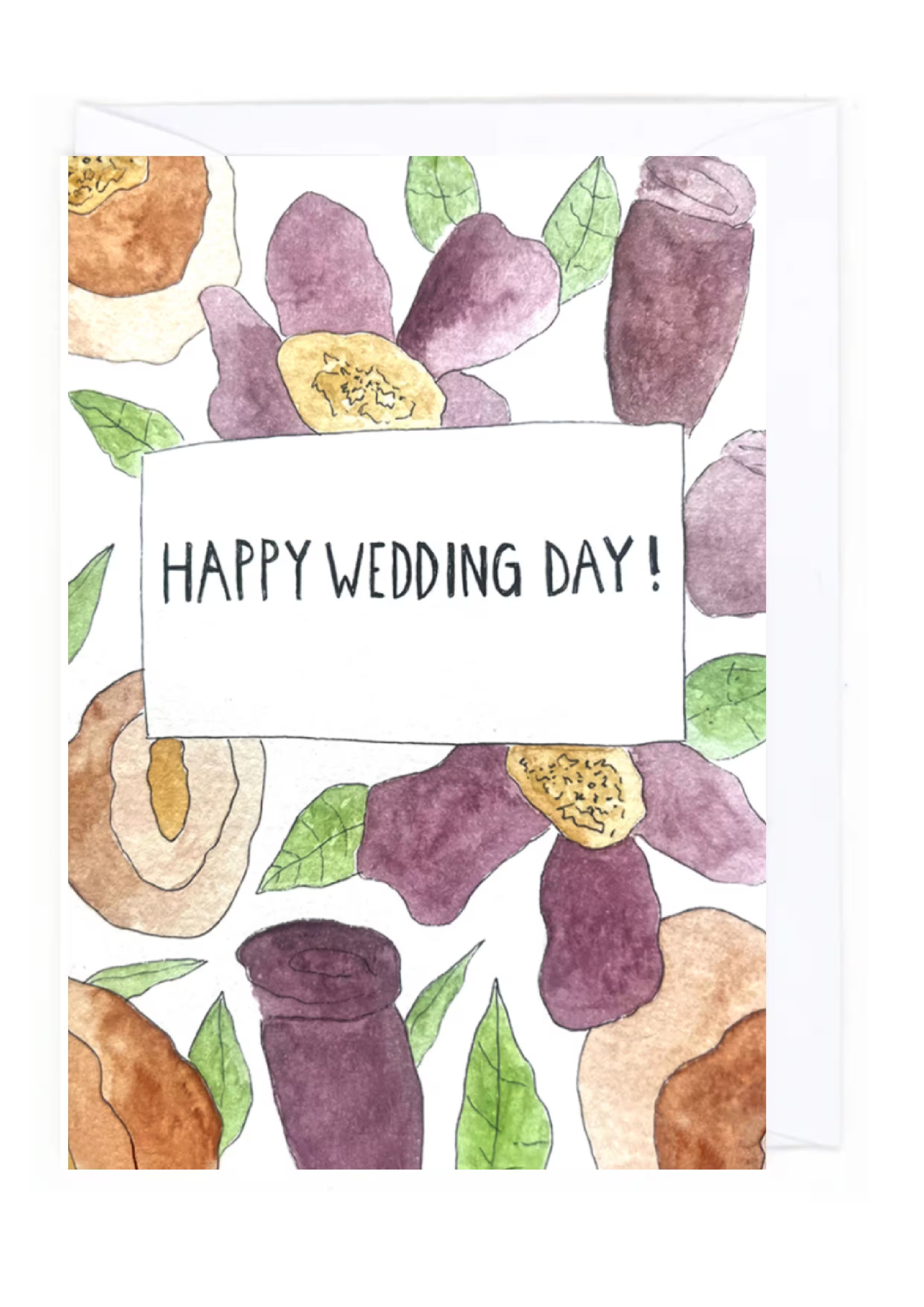 Card with floral design and 'Happy Wedding Day!' text