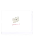Card with an illustration of a white envelope with pink heart and text 'just a little love note' on a white background