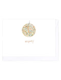 Card with a colorful disco ball with 'let's party!' text on a white background