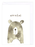 Greeting card with a watercolor painted bear with 'mama bear' text on a white background