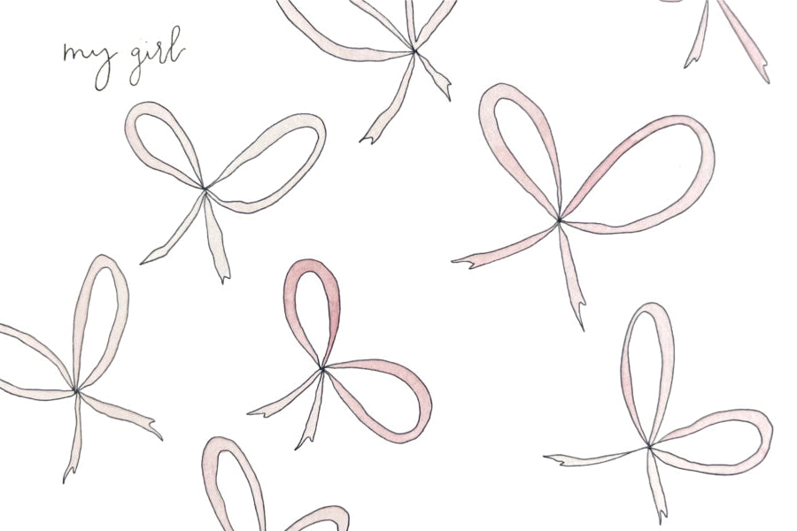 Pattern of pink bows on a white background with 'my girl' text.