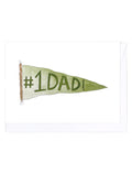 Greeting card with a green pennant with '#1 DAD!' text on a white background