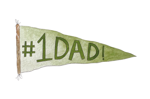 Illustration of a green pennant with '#1 DAD!' text on a white background
