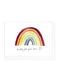 Colorful rainbow on a white background with text that reads sorry for your loss with a pawprint