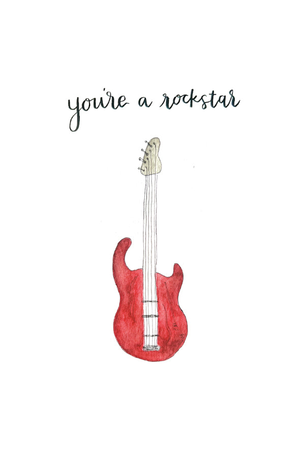 Illustration of a red electric guitar on a white background with 'you're a rockstar' text.