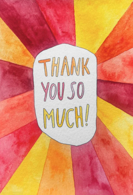 Colorful sunburst design with 'Thank you so much!' text